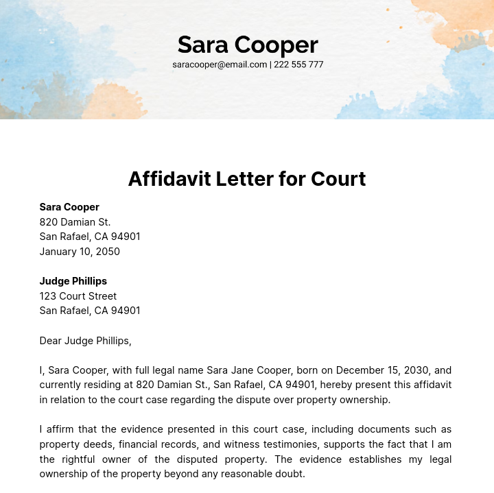 Affidavit Letter for Court Template