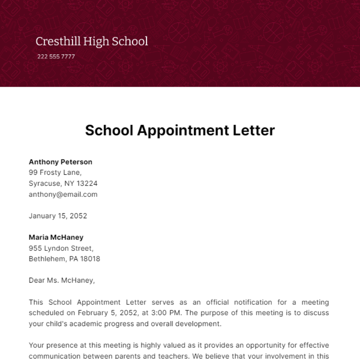 Free School Appointment Letter Template