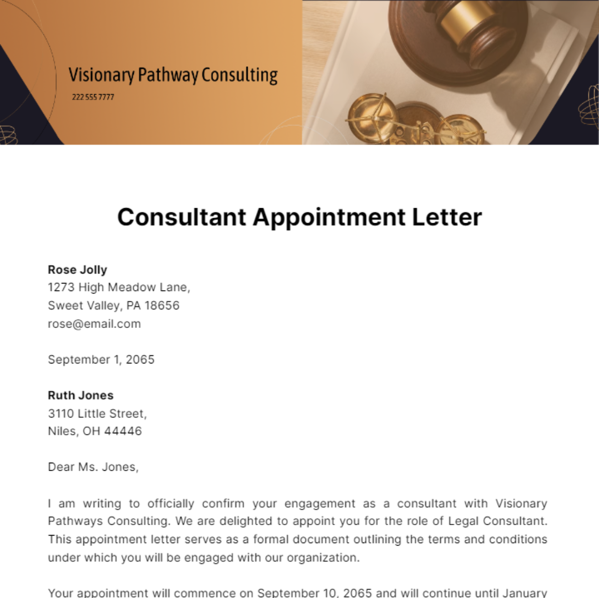 Free Consultant Appointment Letter Template