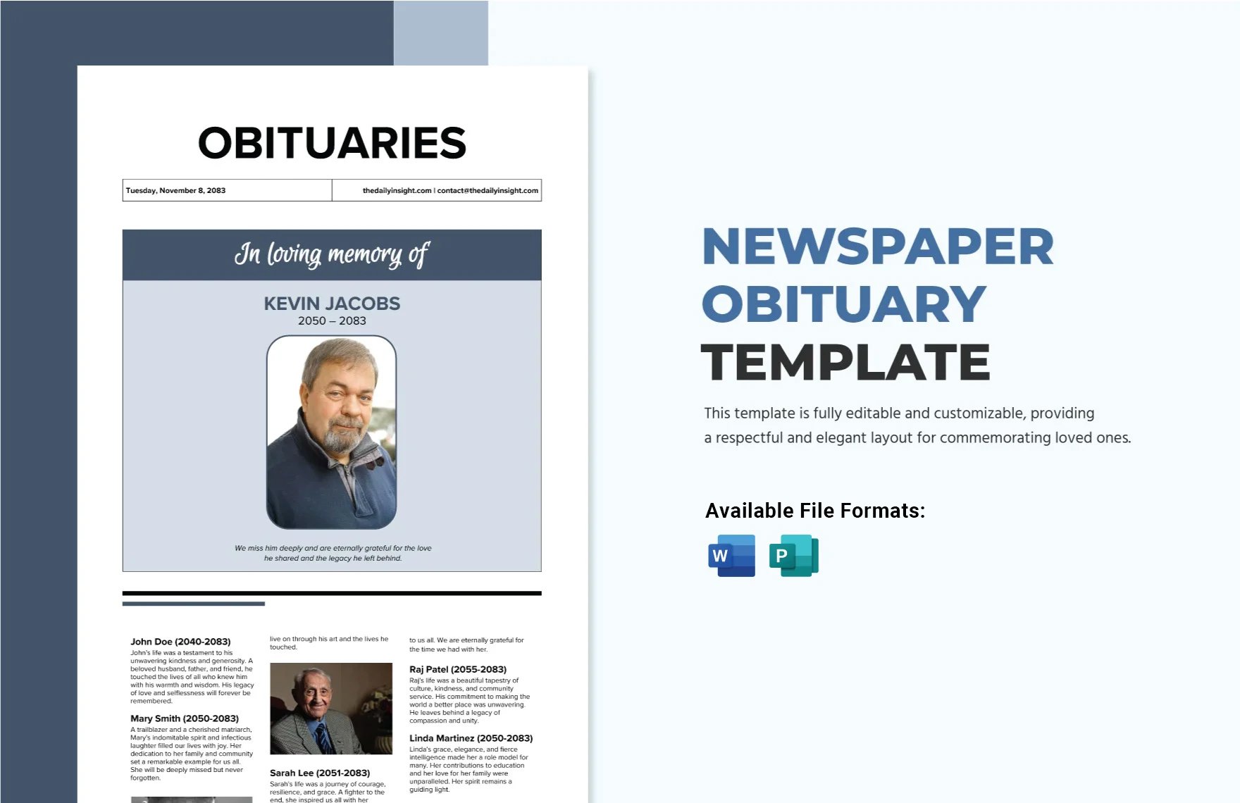 Free Newspaper Obituary Template in Word, Publisher