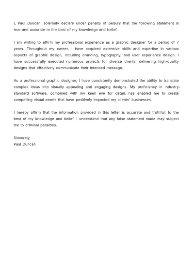 Free Affidavit for Experience Letter Template to Edit Online