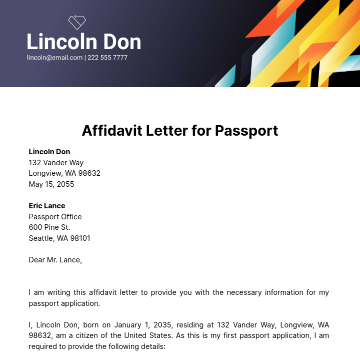 Affidavit Letter for Passport Template
