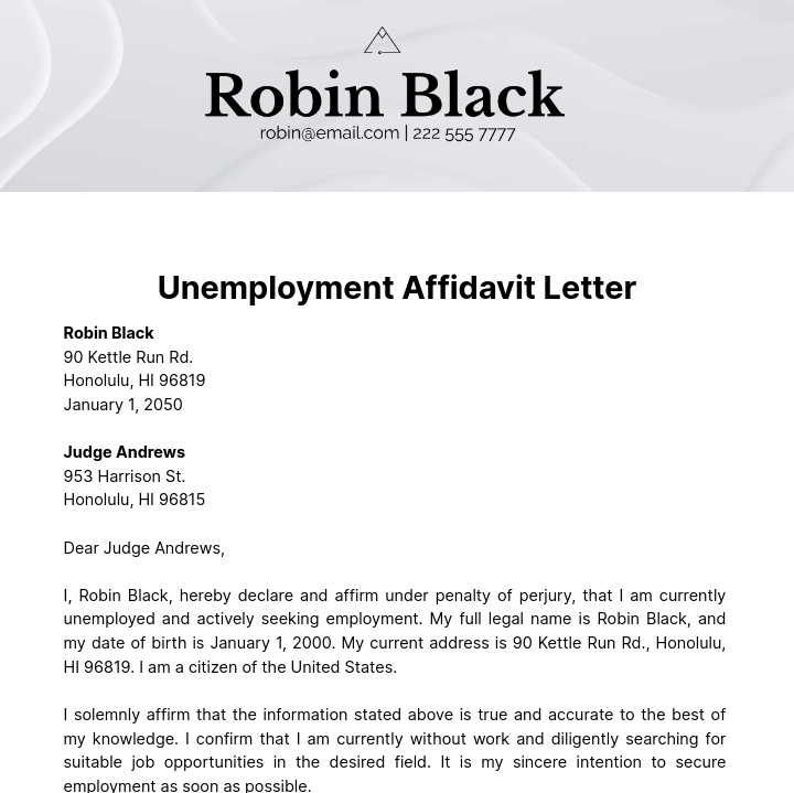 Free Unemployment Affidavit Letter Template