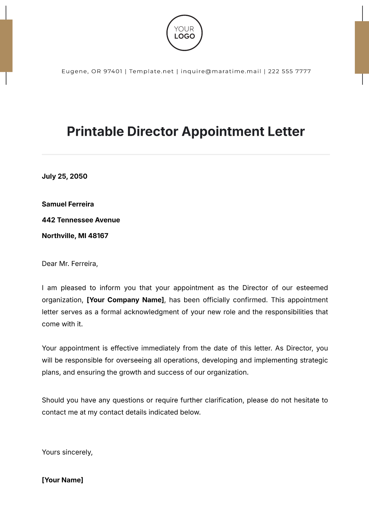 Printable Director Appointment Letter - Edit Online & Download