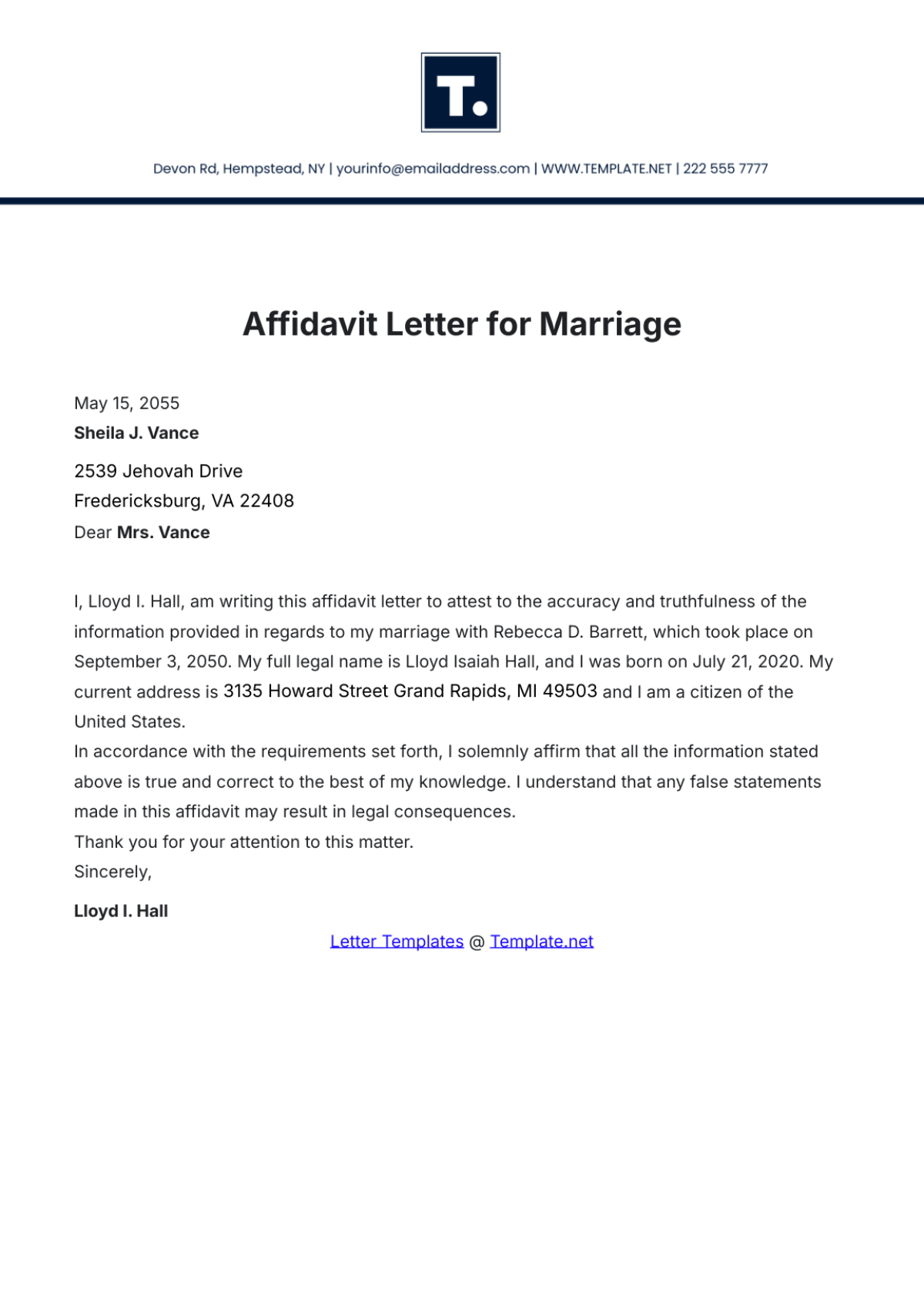 Affidavit Letter for Marriage Template - Edit Online & Download