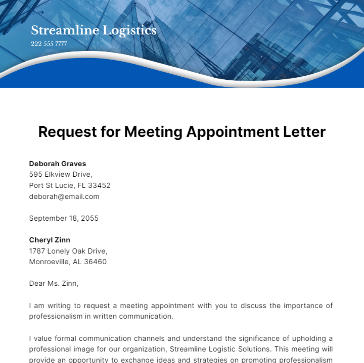 Request for Meeting Appointment Letter Template