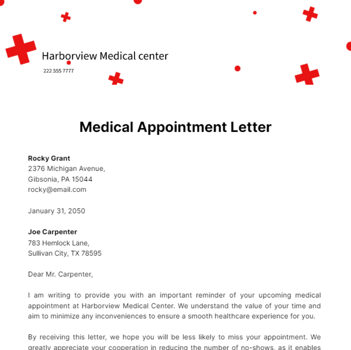 Medical Appointment Letter Template