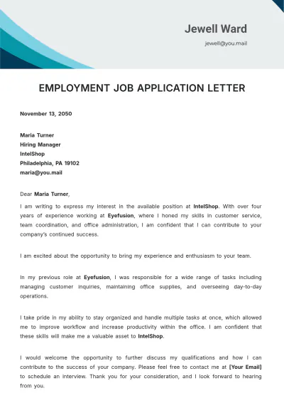 Free Employment Job Application Letter Template to Edit Online