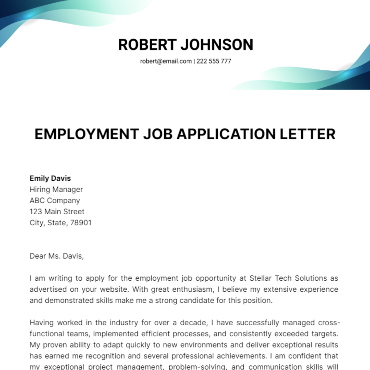 Employment Job Application Letter  Template