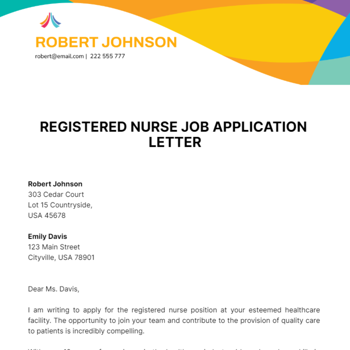 Registered Nurse Job Application Letter  Template
