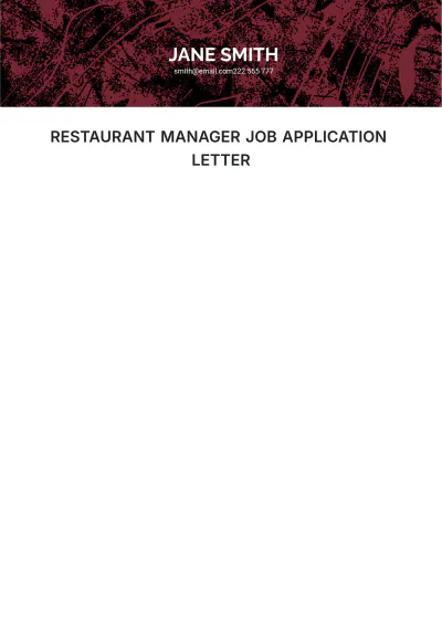 Free Restaurant Manager Job Application Letter  Template to Edit Online