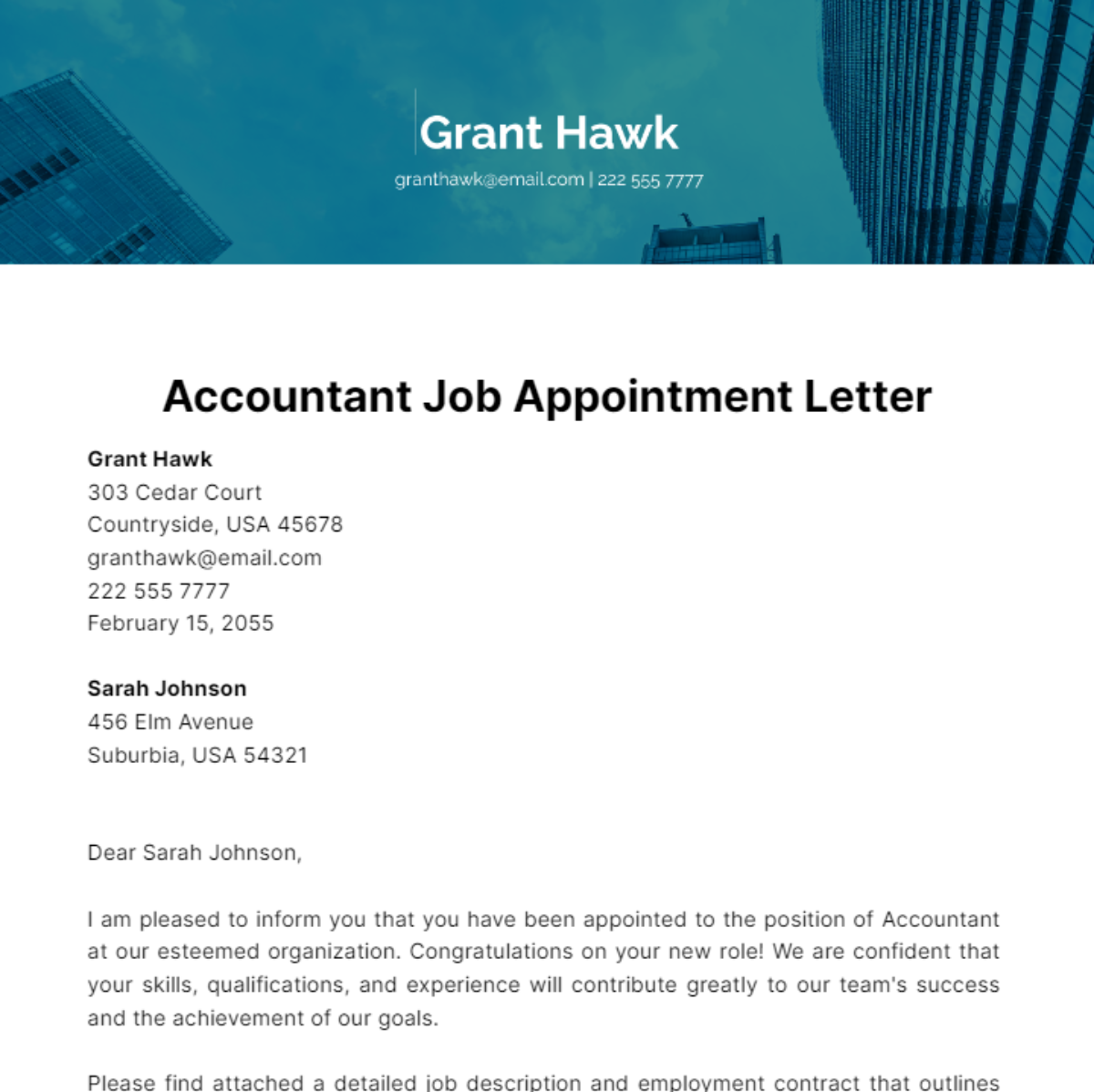 Accountant Job Appointment Letter Template