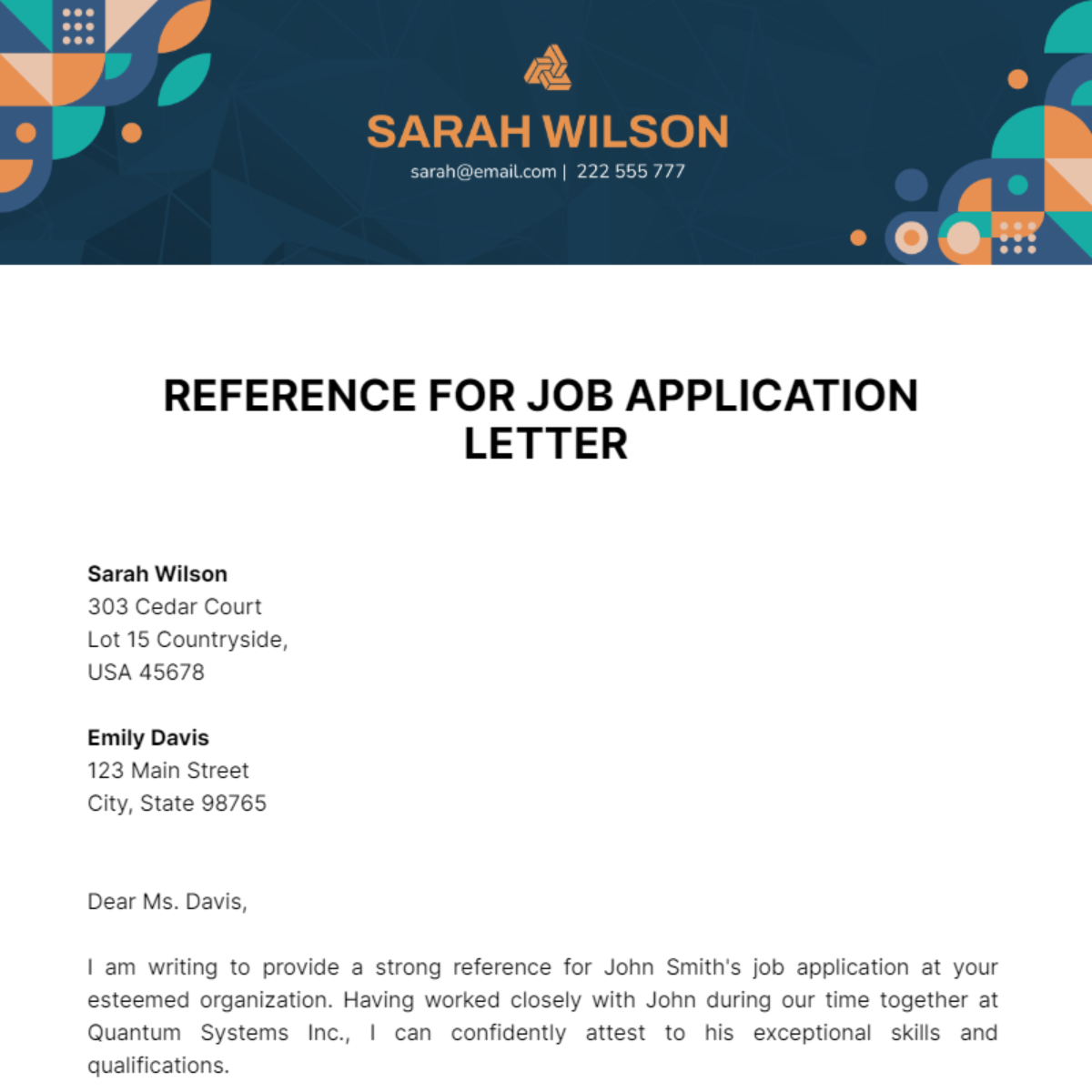 Reference For Job Application Letter  Template