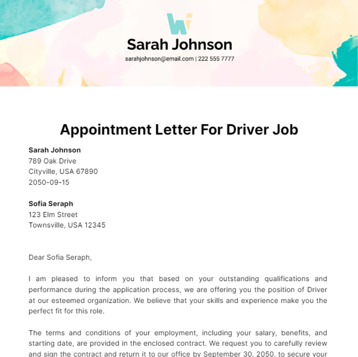Appointment Letter For Driver Job Template