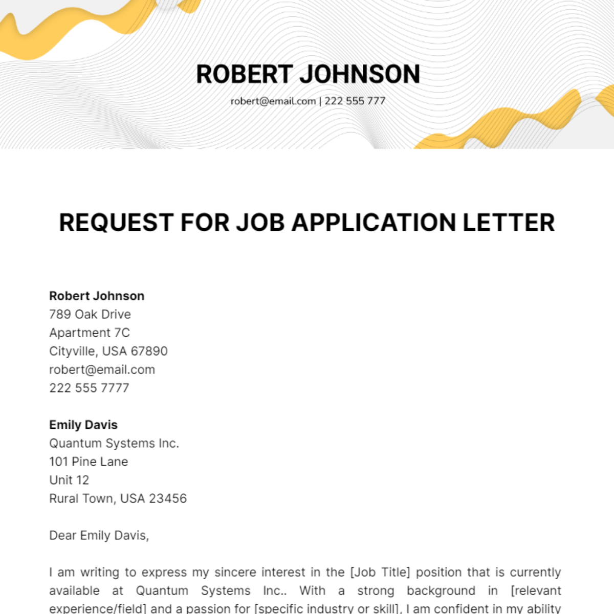 Request For Job Application Letter  Template