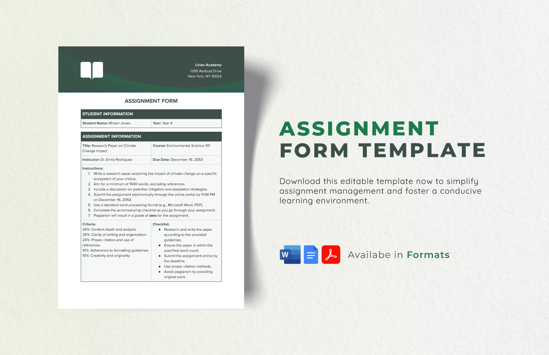 google docs assignment template