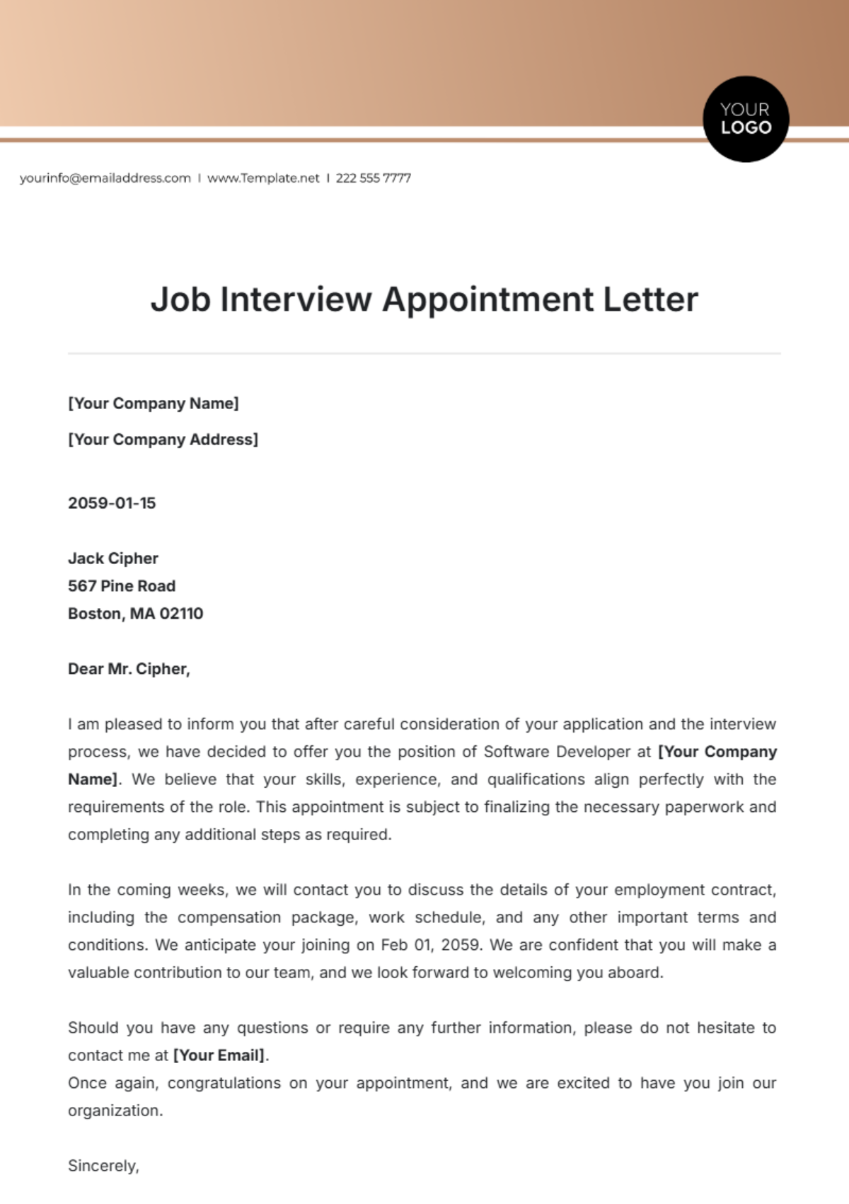 Job Interview Appointment Letter Template - Edit Online & Download