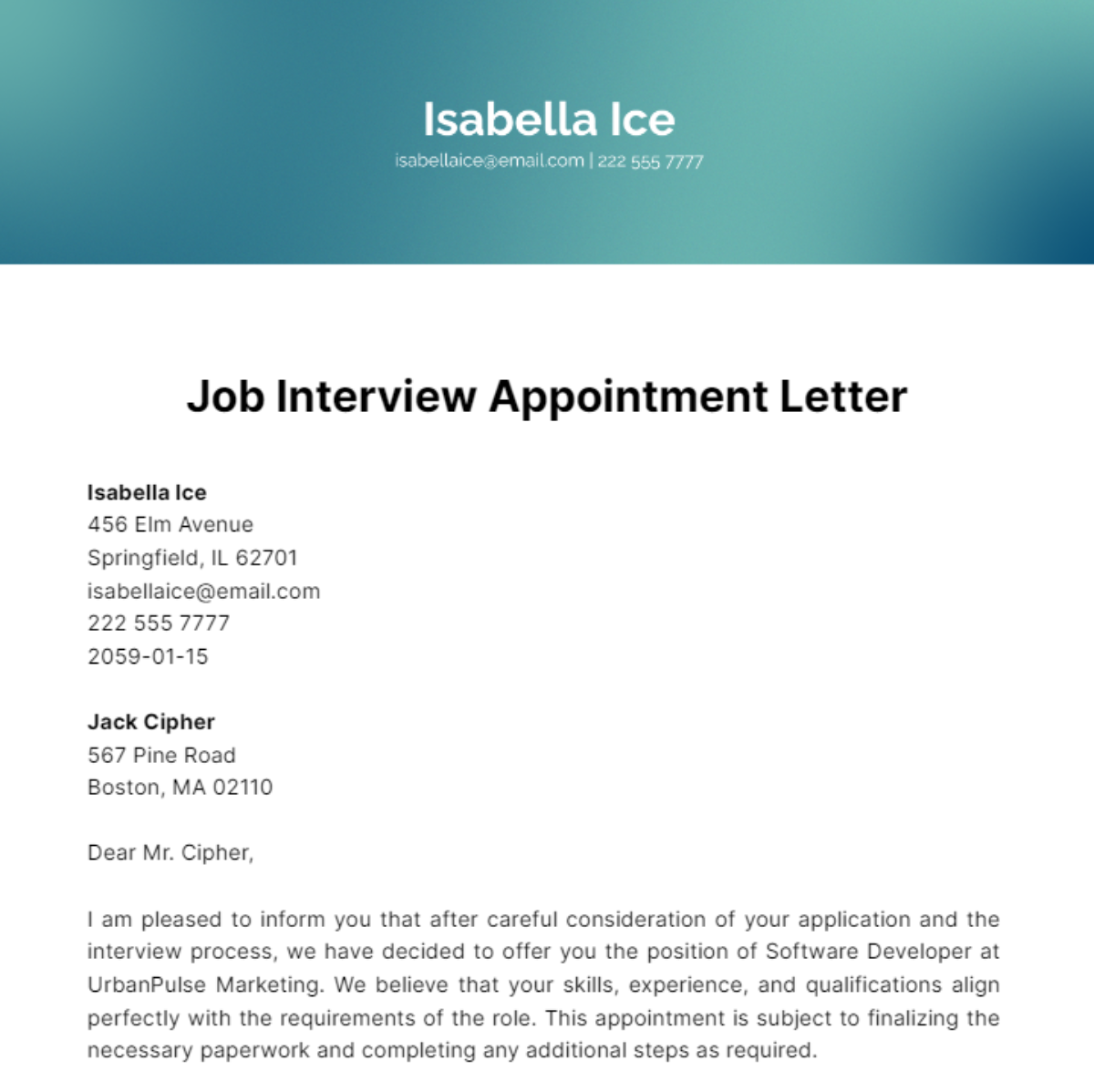 Free Job Interview Appointment Letter Template