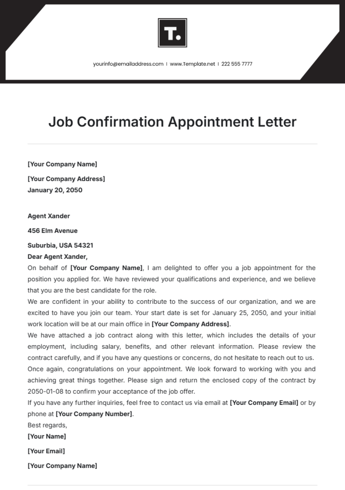 Job Confirmation Appointment Letter Template - Edit Online & Download