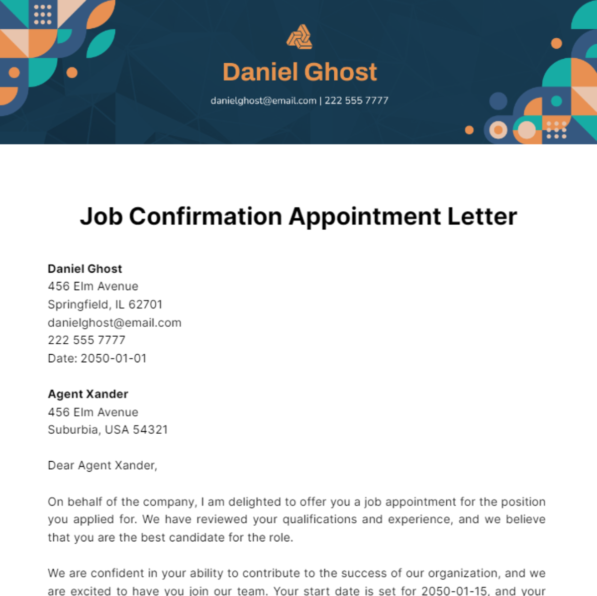Free Job Confirmation Appointment Letter Template