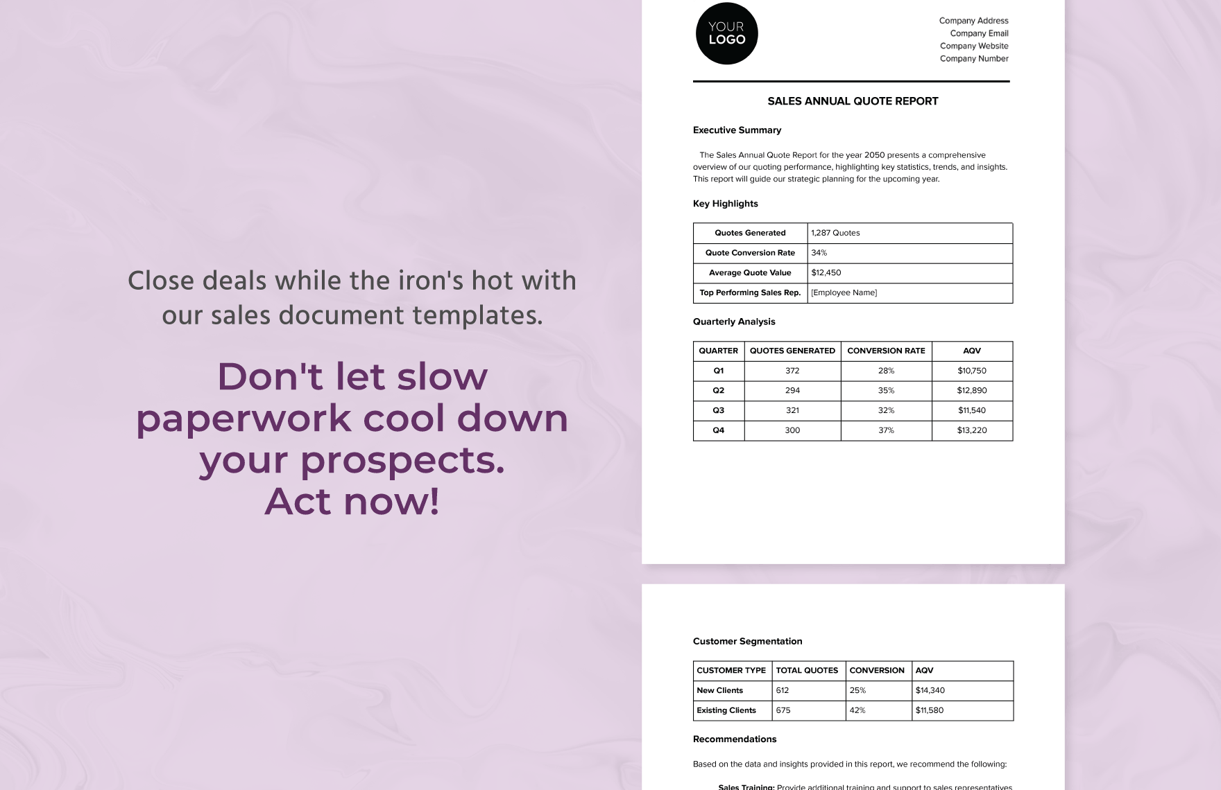 Sales Annual Quote Report Template