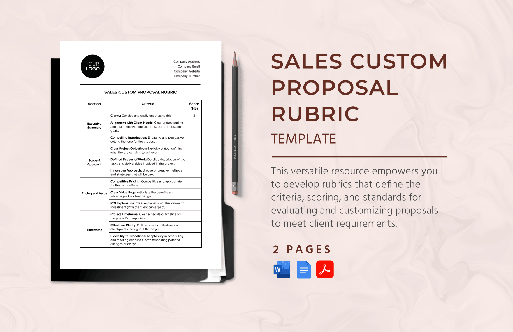 Sales Custom Proposal Rubric Template in Word, Google Docs, PDF