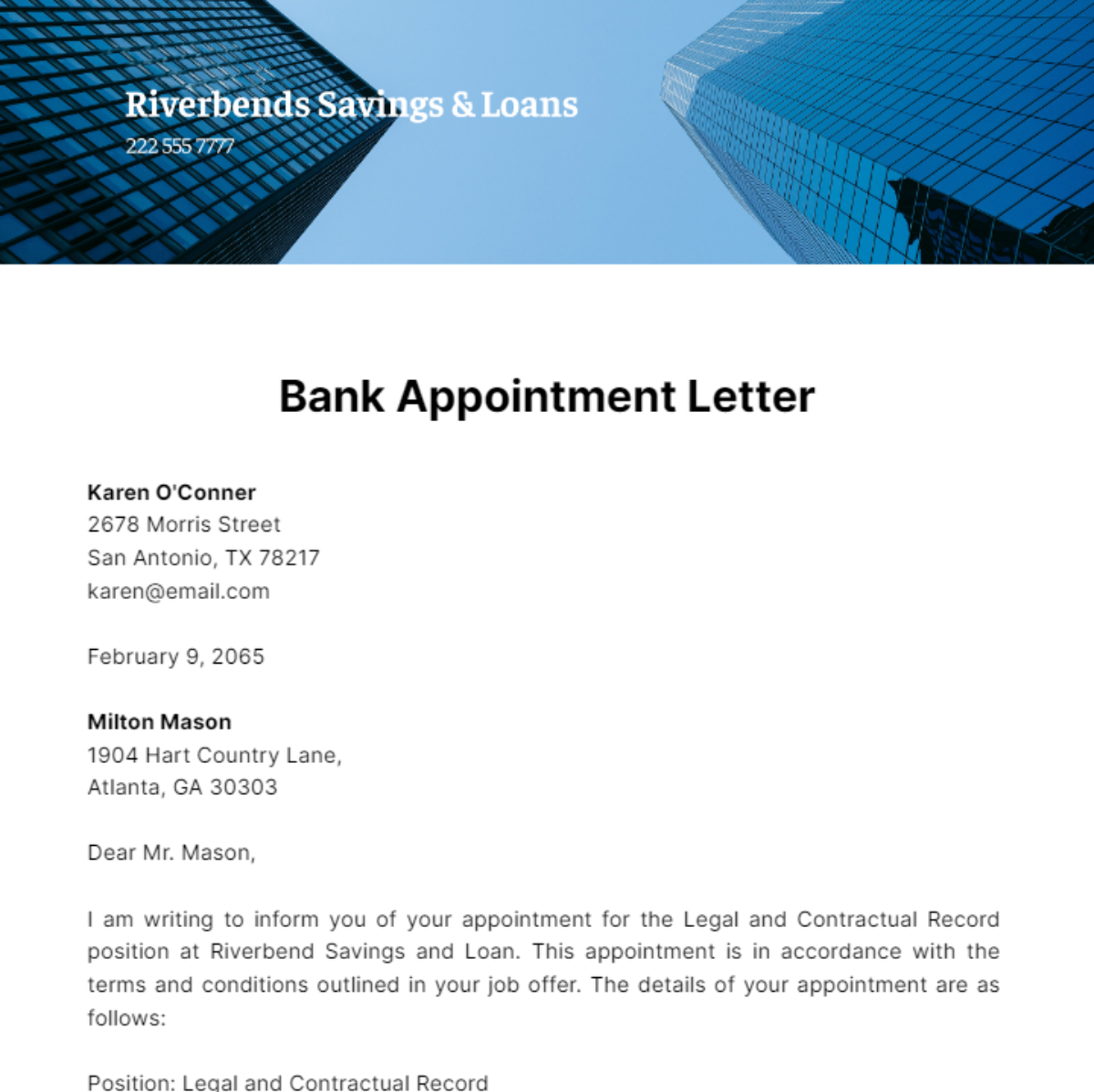 Bank Appointment Letter Template