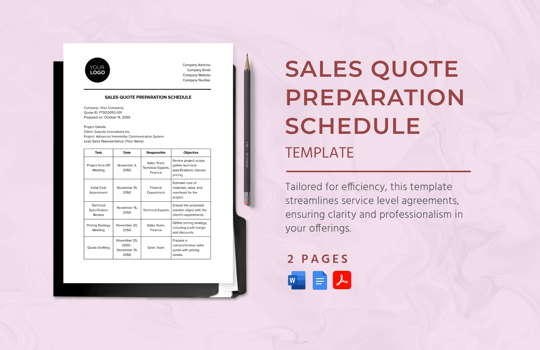 Sales Quote Preparation Schedule Template