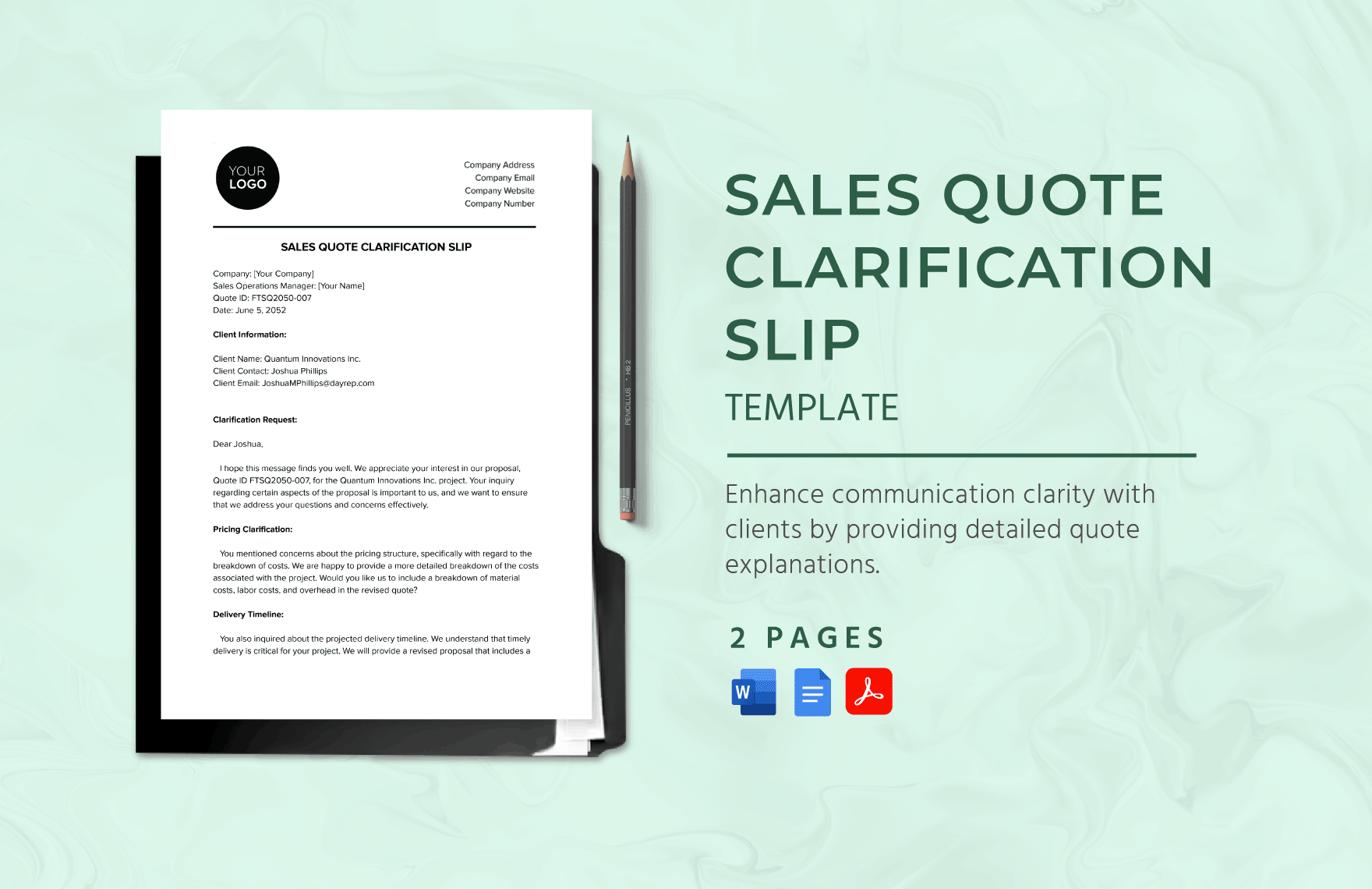 Sales Quote Clarification Slip Template in Word, Google Docs, PDF