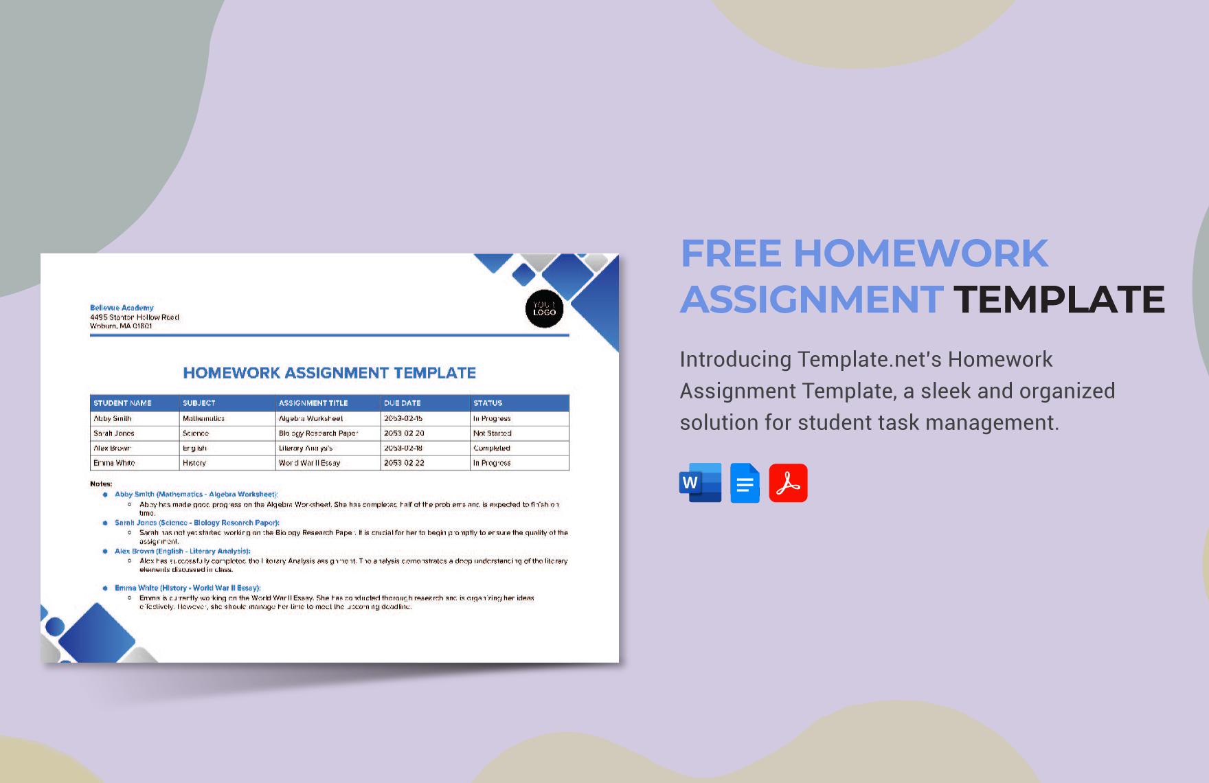 Free Homework Assignment Template in Word, Google Docs, PDF