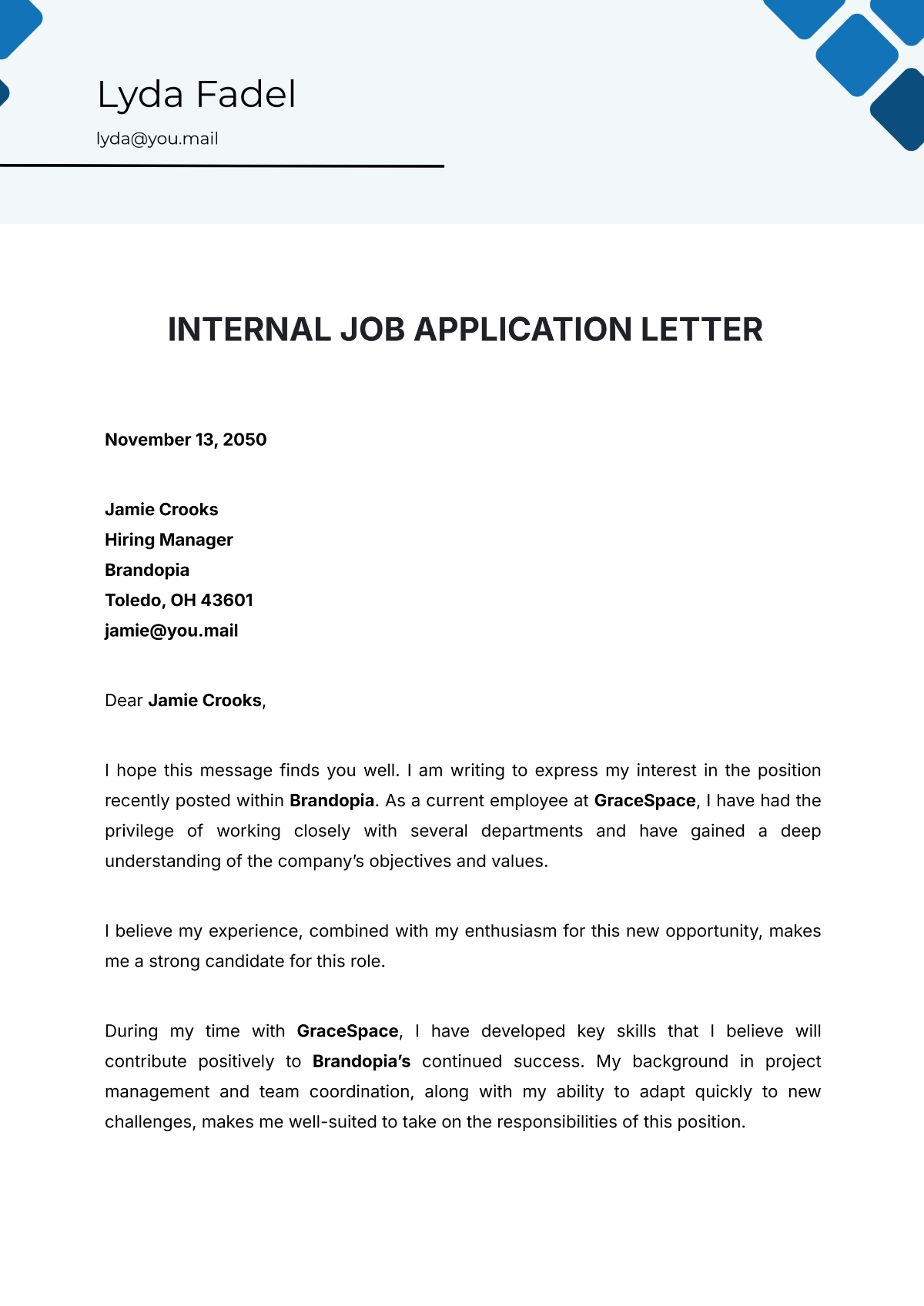 Internal Job Application Letter Template - Edit Online & Download