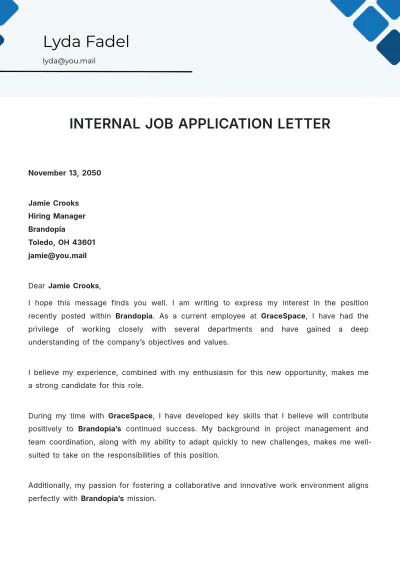 Free Internal Job Application Letter Template to Edit Online