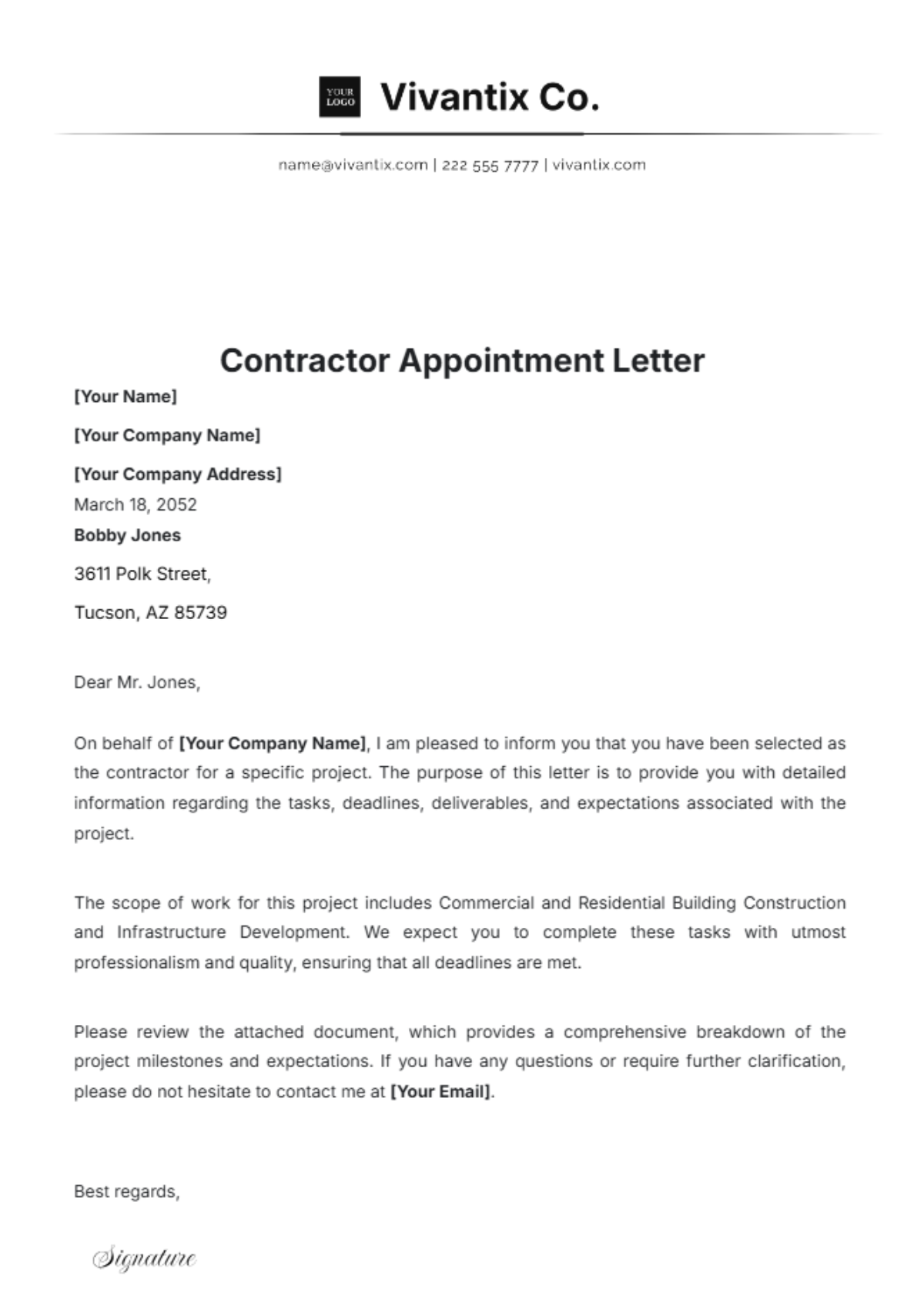 Contractor Appointment Letter Template