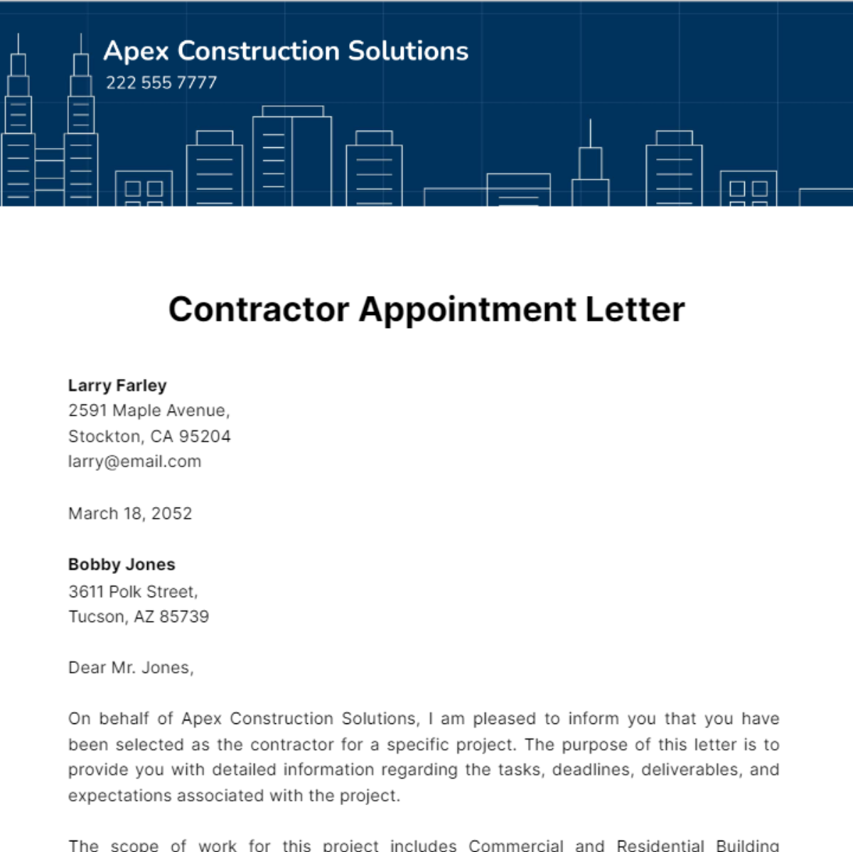 Free Contractor Appointment Letter Template