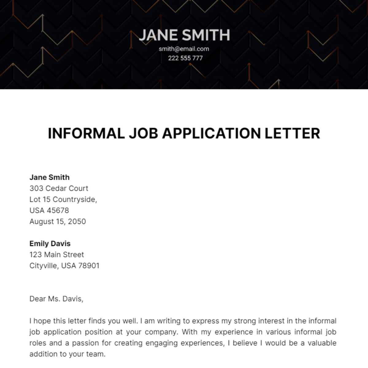 Informal Job Application Letter  Template
