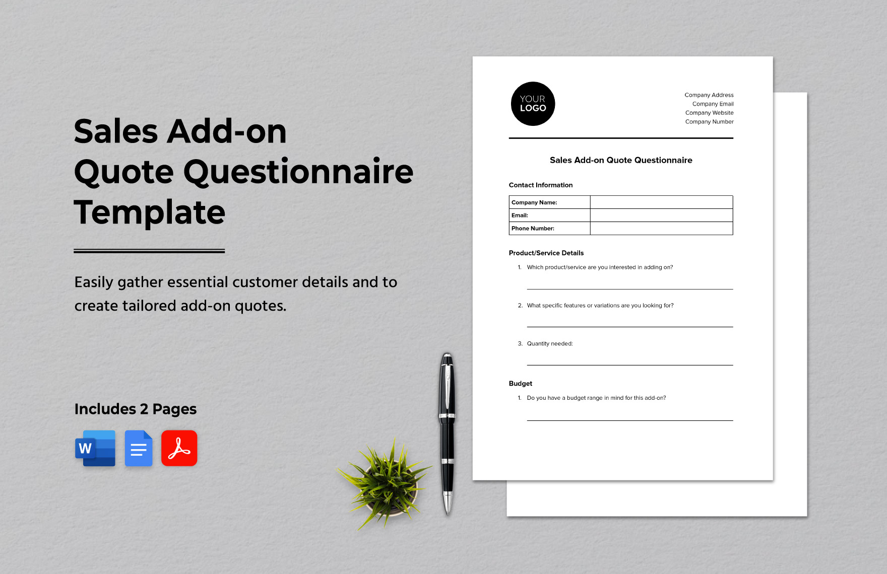 Sales Add-on Quote Questionnaire Template in Word, Google Docs, PDF