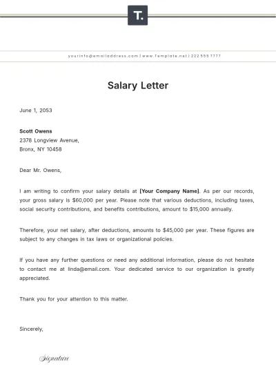 Free Salary Letter Template to Edit Online