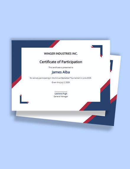 Basketball Participation Certificate Template - Google Docs, Illustrator, Word, Apple Pages, PSD, Publisher