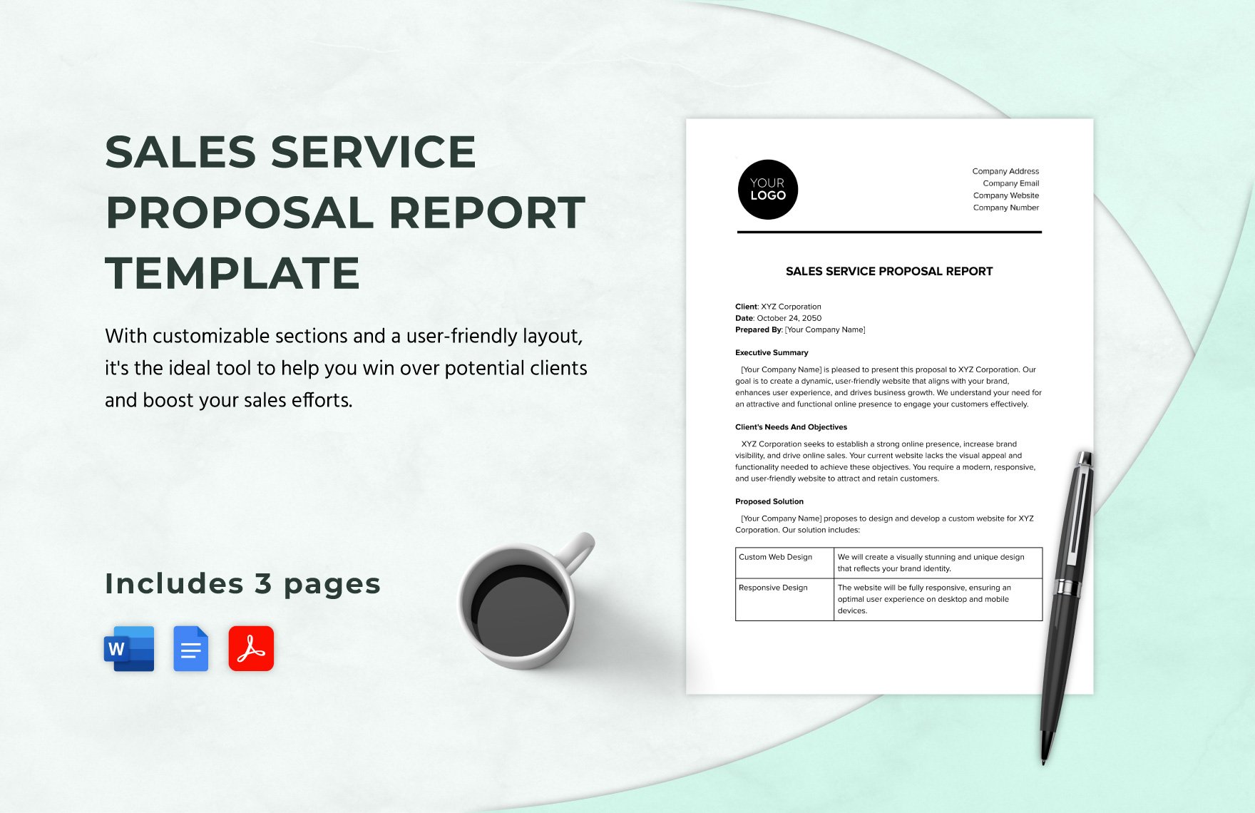 Sales Service Proposal Report Template in Word, Google Docs, PDF