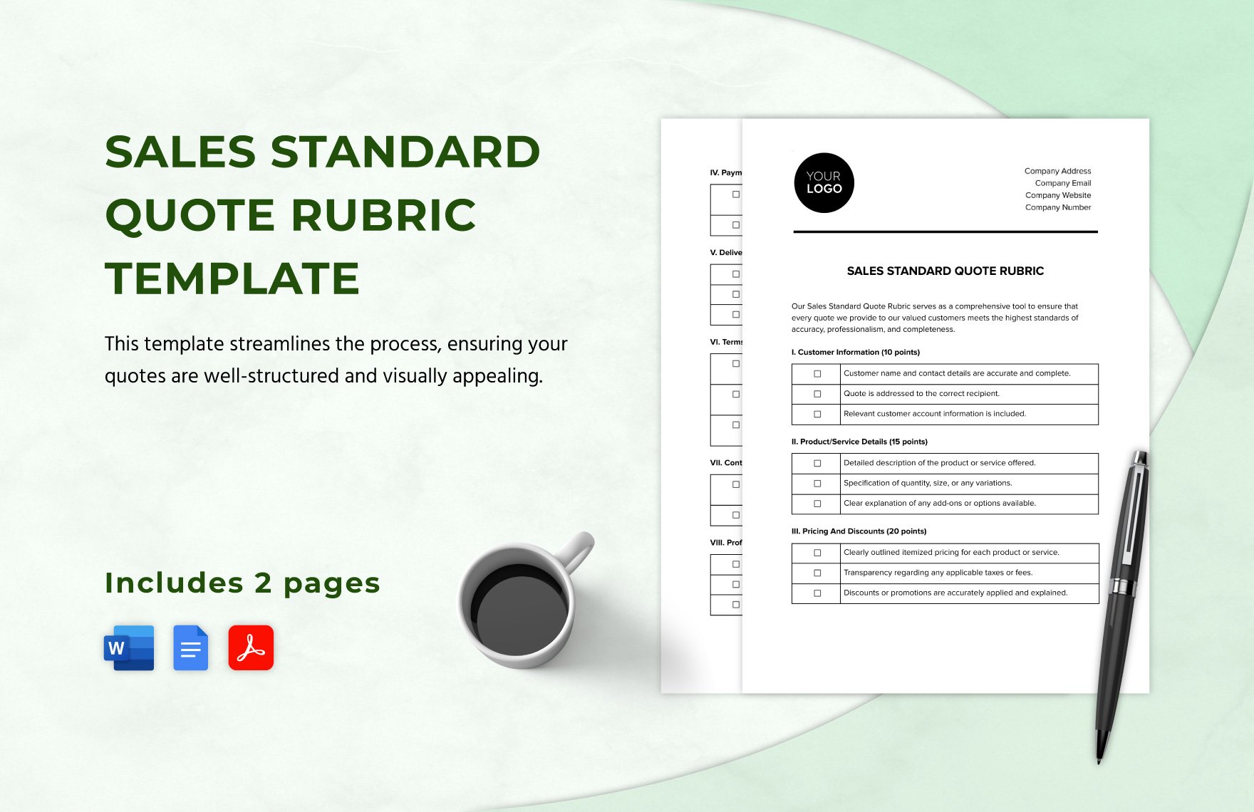 Sales Standard Quote Rubric Template in Word, Google Docs, PDF