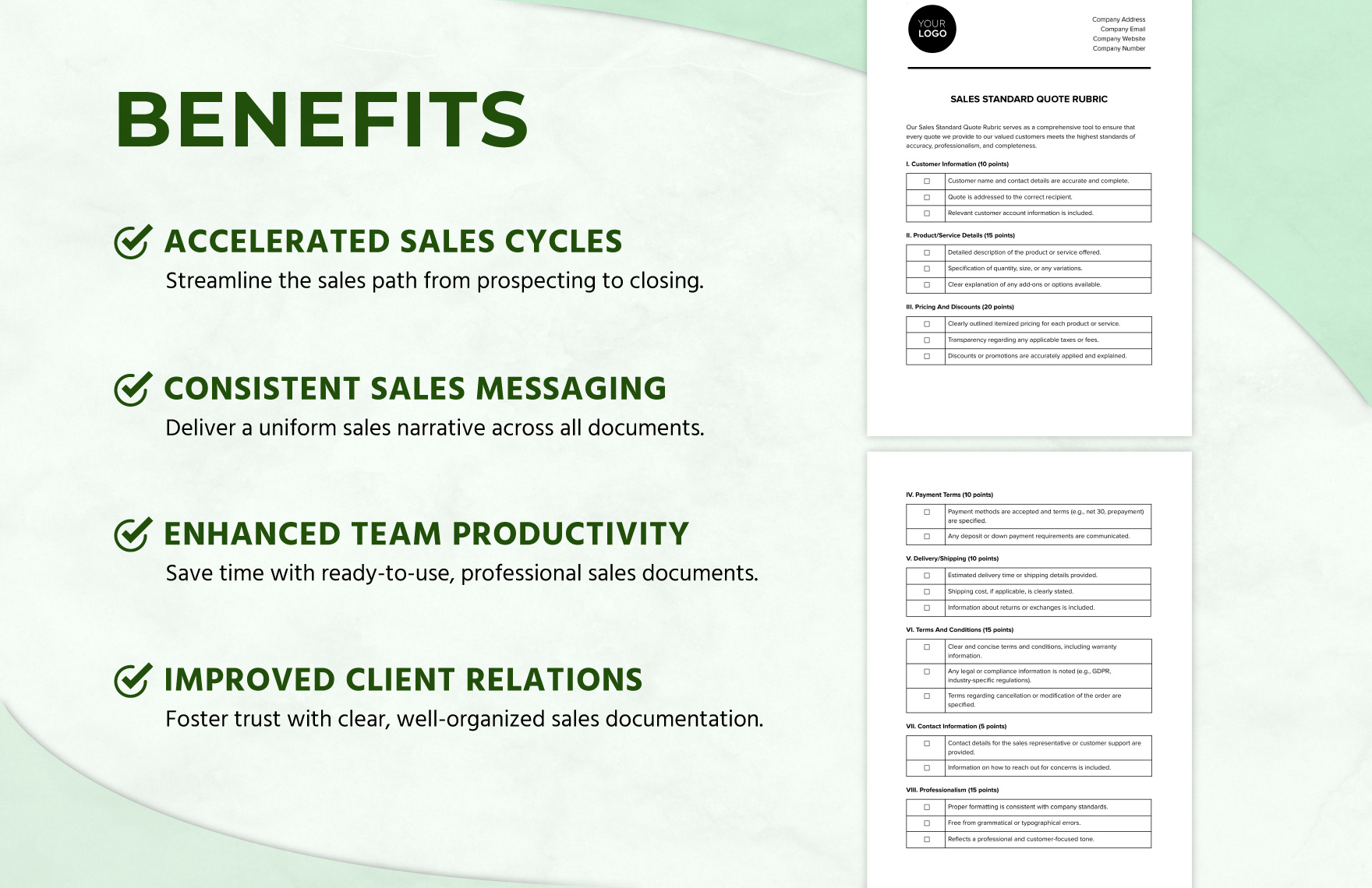 Sales Standard Quote Rubric Template