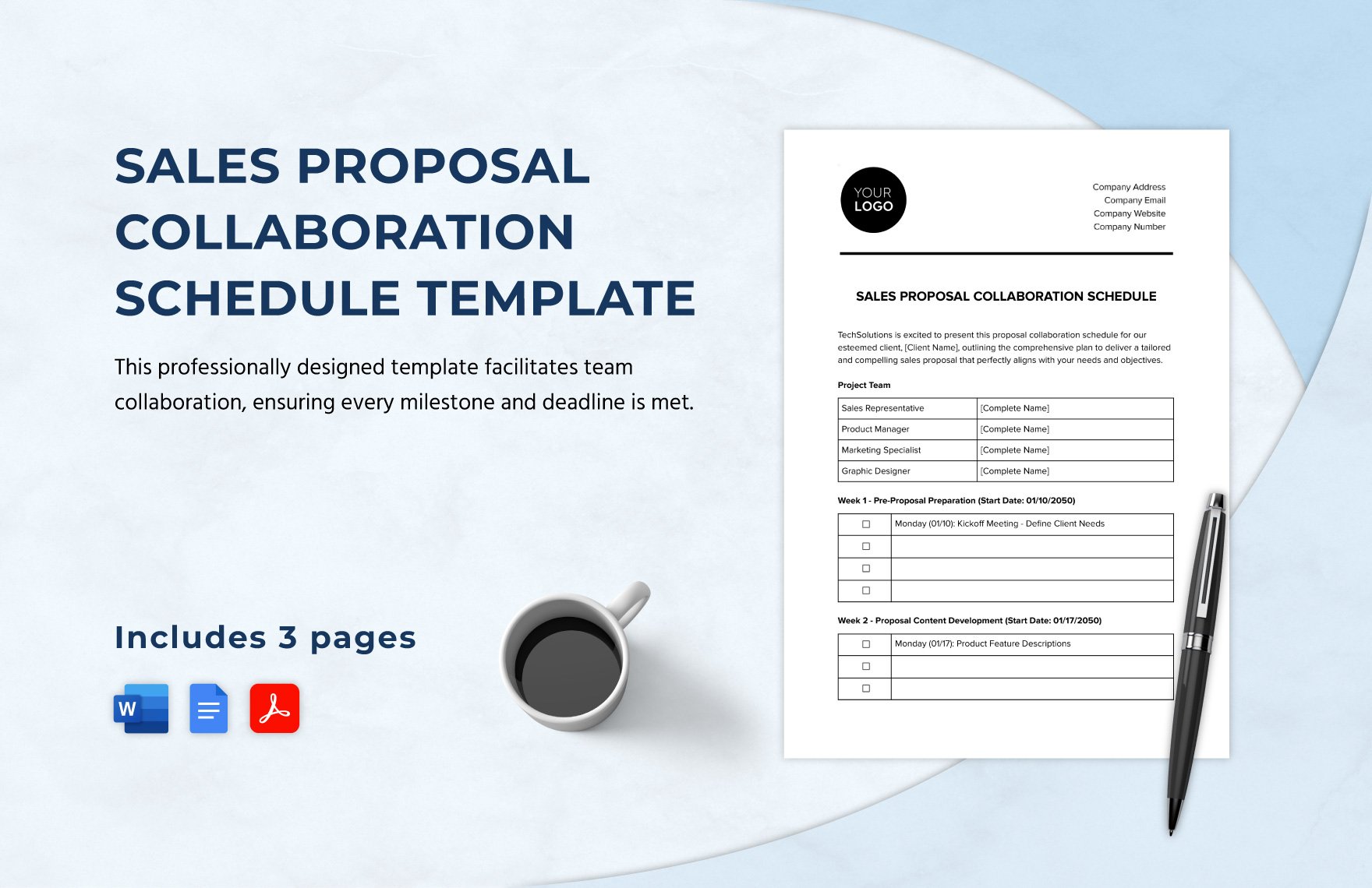 Sales Proposal Collaboration Schedule Template in Word, Google Docs, PDF
