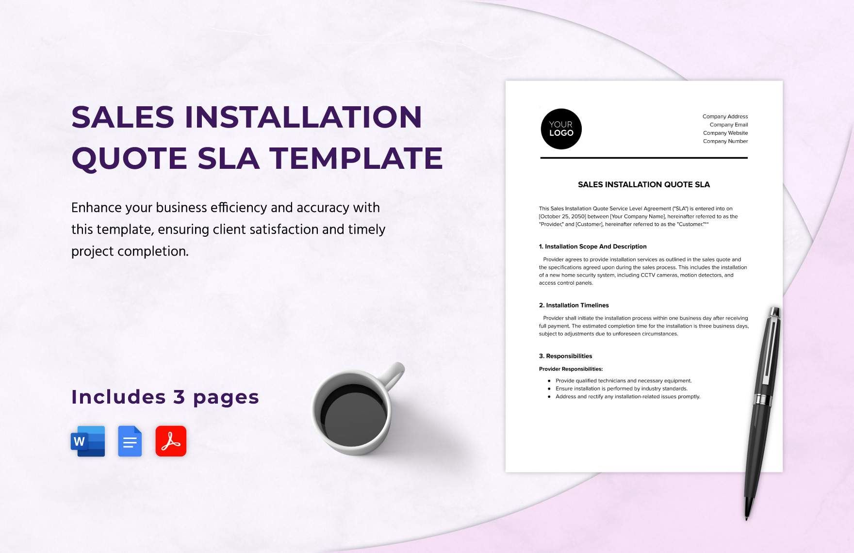 Sales Installation Quote SLA Template in Word, Google Docs, PDF