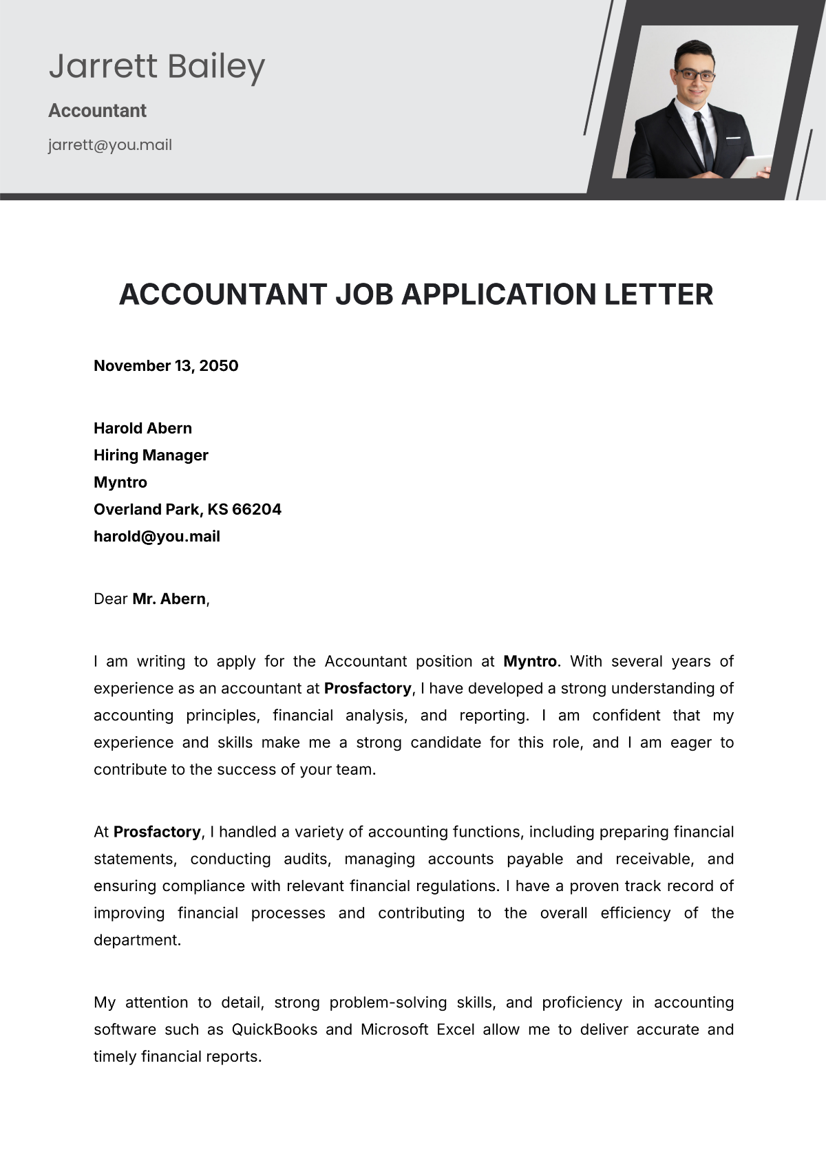 Accountant Job Application Letter  Template - Edit Online & Download