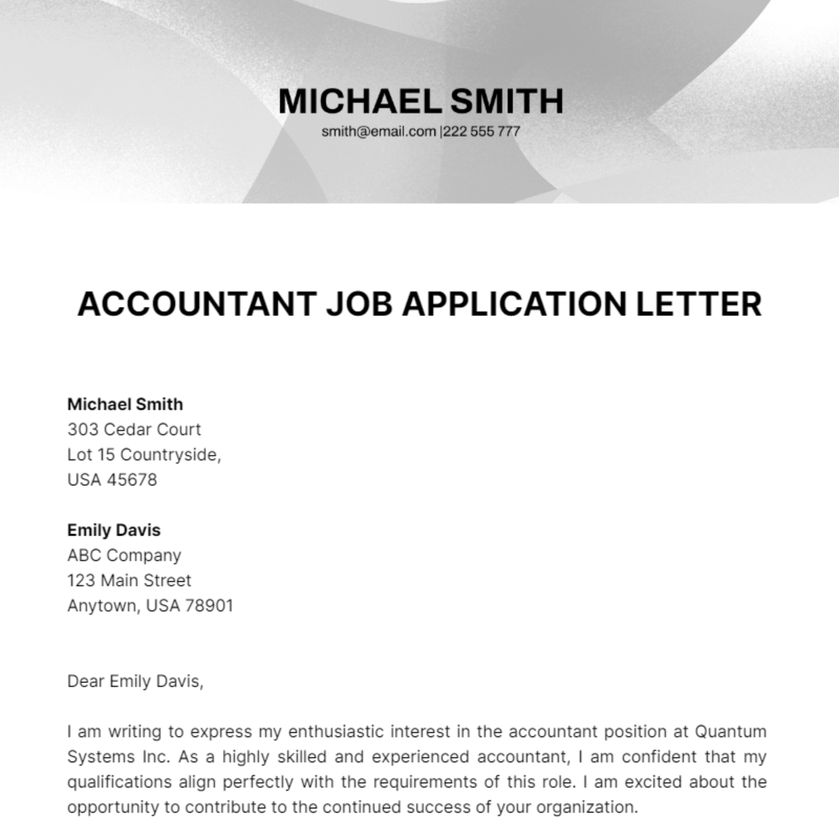 Accountant Job Application Letter  Template