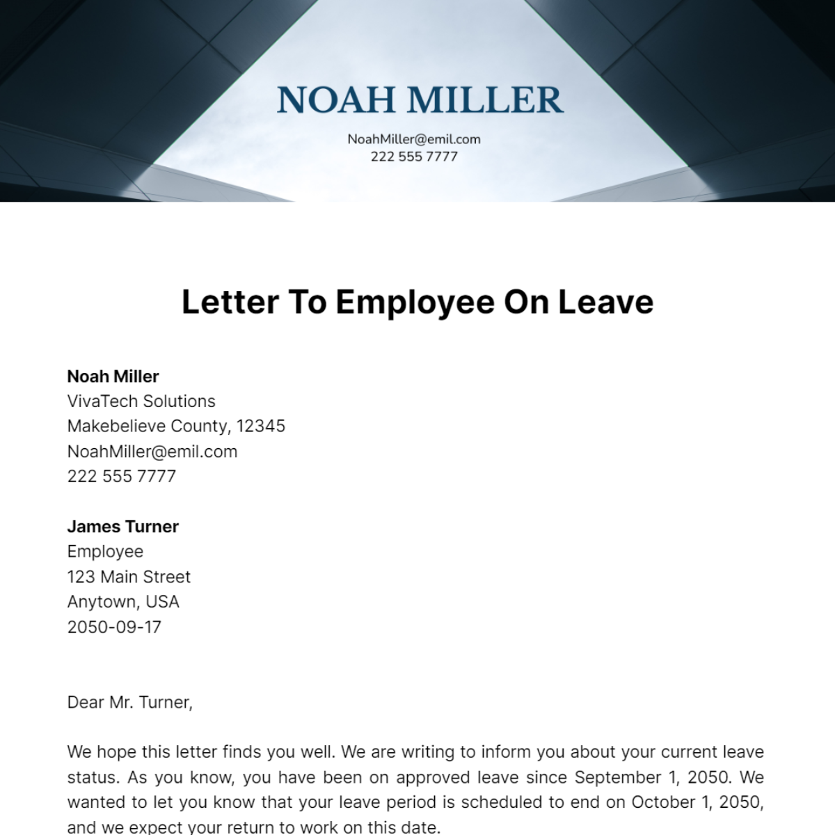 Free Letter To Employee On Leave Template - Edit Online & Download ...