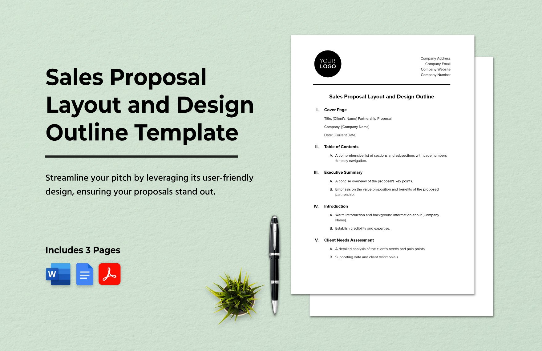 Sales Proposal Layout and Design Outline Template in Word, Google Docs, PDF