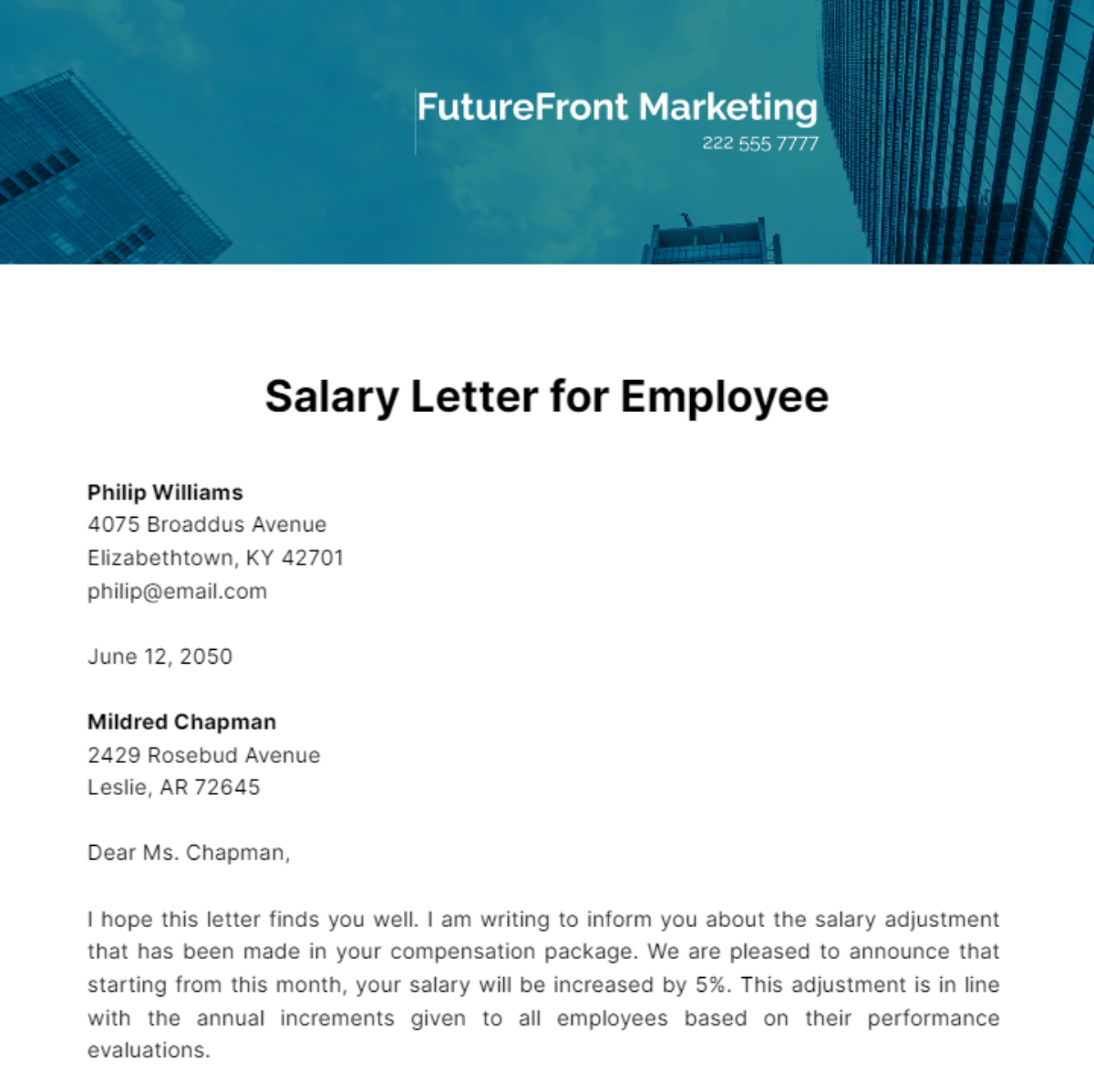 Free Salary Letter for Employee Template
