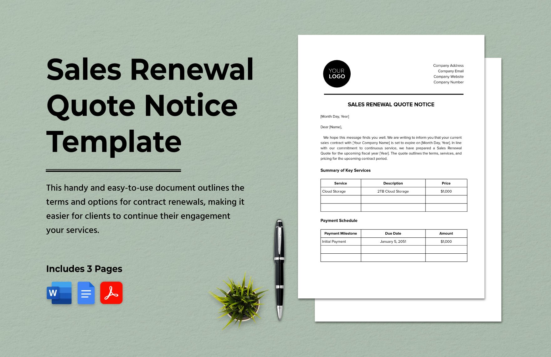 Sales Renewal Quote Notice Template in Word, Google Docs, PDF