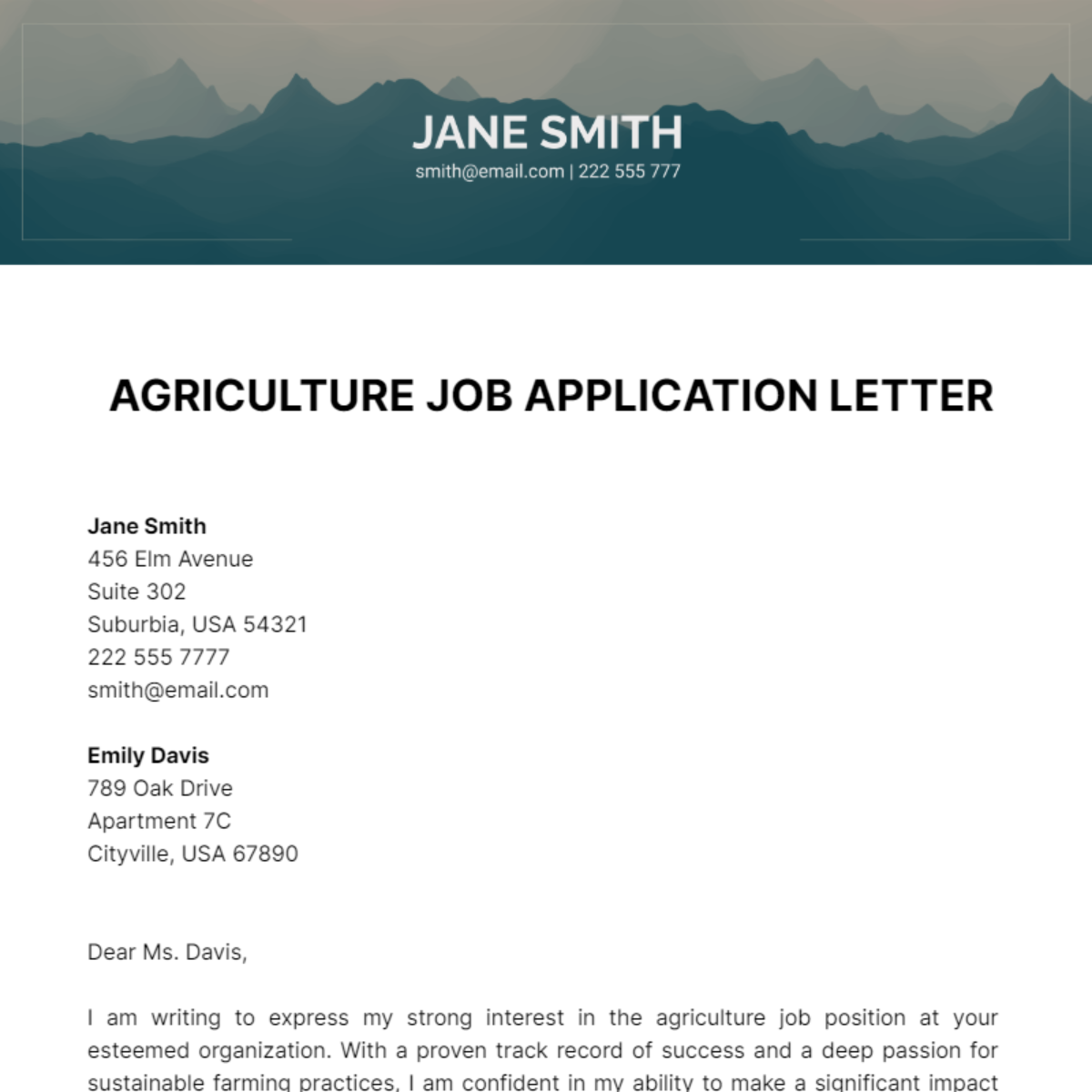 Agriculture Job Application Letter  Template